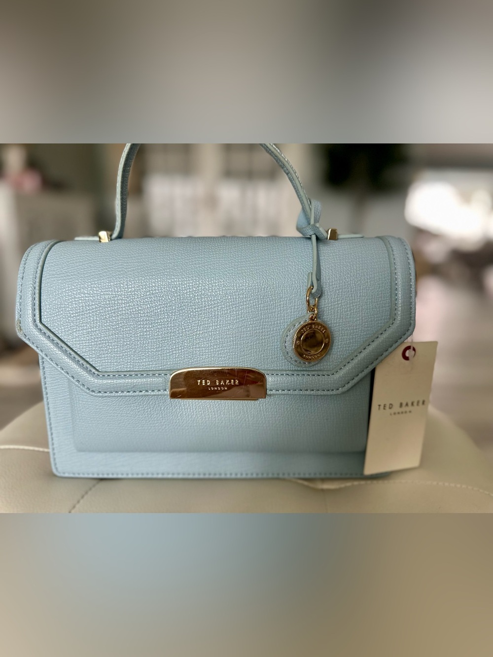Ted Baker Light Blue Top-Handle Satchel with Gold Hardware